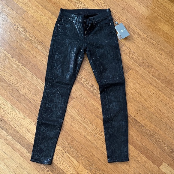 7 For All Mankind Denim - 7 For All Mankind Black High Gloss Snake Skinny Jeans